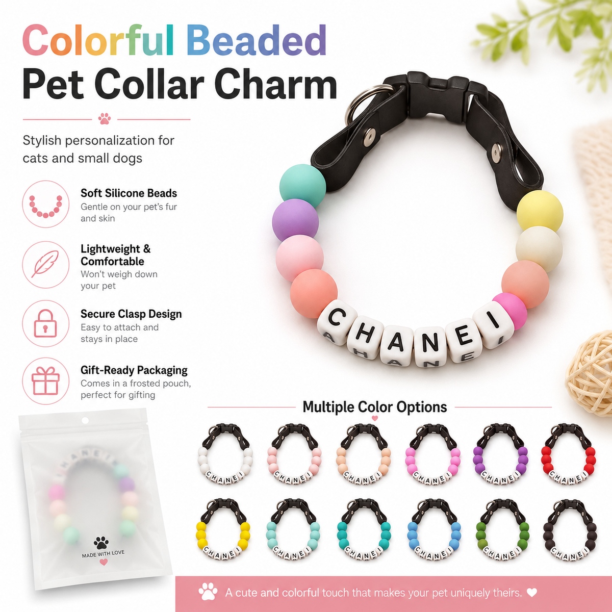 Personalized Pet Name Collar — Custom Beaded Collar for Dogs & Cats