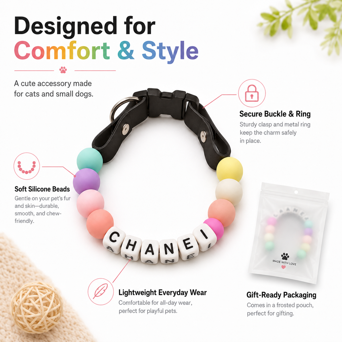 Personalized Pet Name Collar — Custom Beaded Collar for Dogs & Cats
